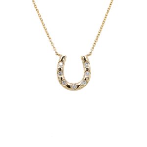 14k Yellow Gold Diamond Horseshoe Necklace