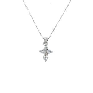 14k White Gold Diamond Tiny Cross Pendant