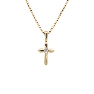 14k Yellow Gold Diamond Cross Pendant