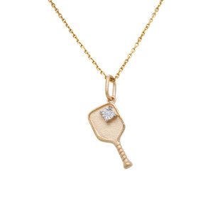 14k Yellow Gold Diamond Pickleball Racket Charm/Pendant