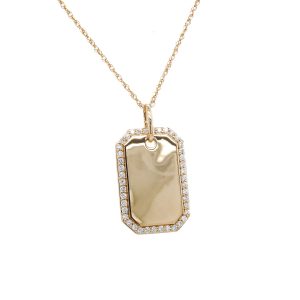 14k Yellow Gold Diamond Dog Tag Pendant