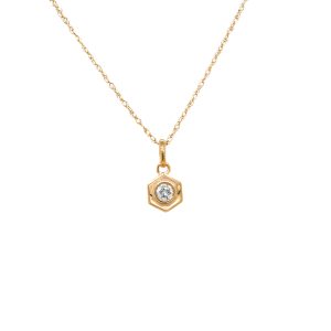 14k Yellow Gold Diamond Hexagon Charm/Pendant