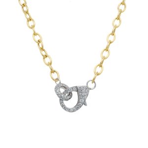 14k Two Tone Gold Diamond Clasp Textured Cable Link Chain