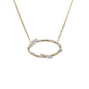 14k Yellow Gold Diamond Sprinkle Open Oval East-West Necklace