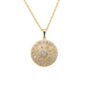 14k Yellow Gold Diamond Fan Pendant