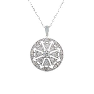 14k White Gold Diamond Vintage-Inspired Pendant