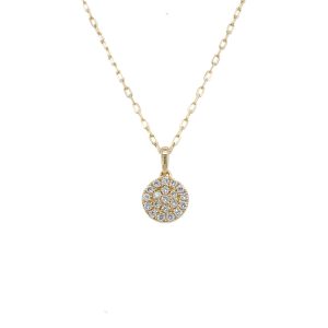 14k Yellow Gold Circle Diamond Cluster Pendant