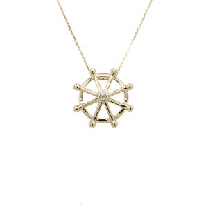 10k Yellow Gold Diamond Ship Wheel Pendant