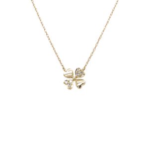 14k Yellow Gold Diamond Four-Leaf Clover Necklace