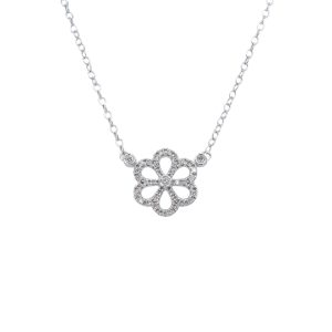 14k White Gold Diamond Flower Necklace