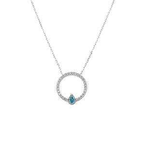 14k White Gold Diamond and Blue Diamond Open Circle Pendant