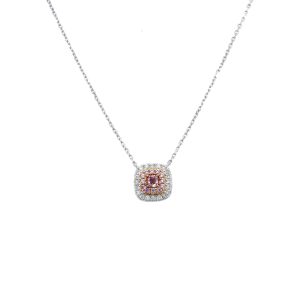 18k Two Tone Gold Pink Diamond and Diamond Necklace