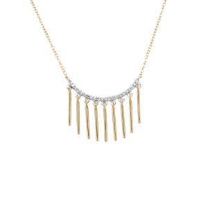 14k Two Tone Gold Diamond Bar Fringe Necklace