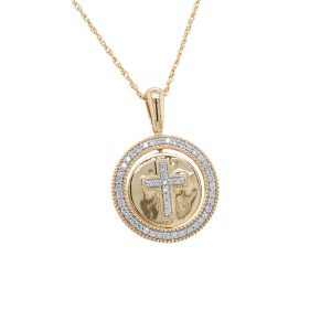 14k Yellow Gold Diamond Reversible Cross/Sprinkle Pendant