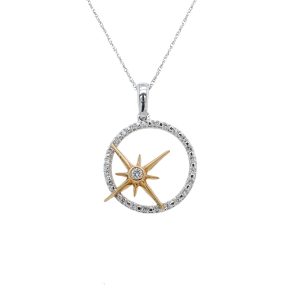 14k Two Tone Gold Diamond Circle Star Pendant