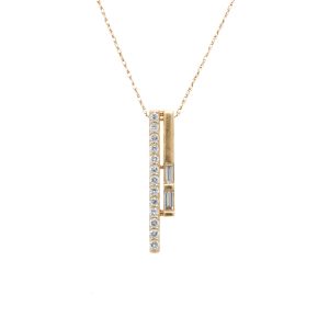 14k Yellow Gold Diamond Double Vertical Bar Pendant