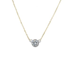 14k Yellow Gold and Platinum Diamond Bezel Necklace