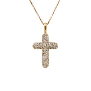 14k Yellow Gold Diamond Pave Cross Pendant