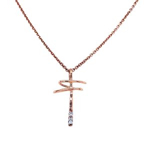 14k Rose Gold Diamond Modern Cross Pendant