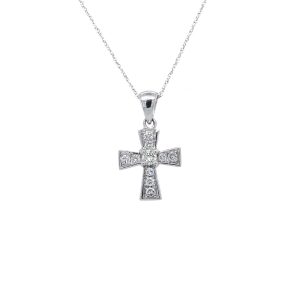 14k White Gold Diamond Cross Pendant