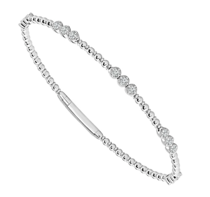 14k White Gold Diamond Bezel Bead Flex Bangle