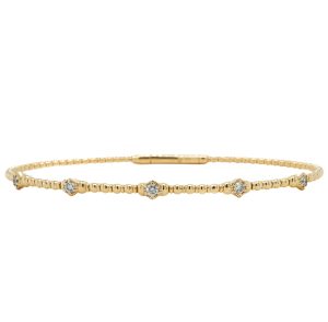 14k Yellow Gold Diamond Textured Flex Bangle