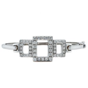 18k White Gold Diamond Open Rectangle Hinged Cuff Bracelet