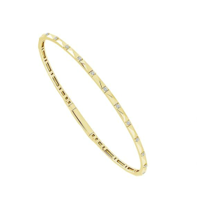 14k Yellow Gold Diamond Textured Flex Bangle