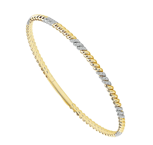14k Yellow Gold Diamond Twisted Flex Bangle Bracelet