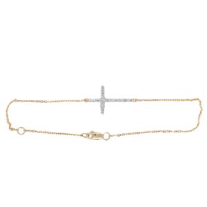 14k Two Tone Gold Diamond Cross Chain Bracelet