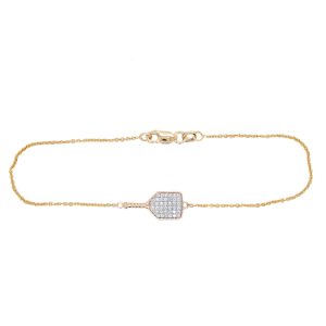 14k Two Tone Gold Diamond Pickleball Racket Bracelet