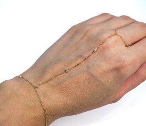 14k Yellow Gold Diamond Hand Chain