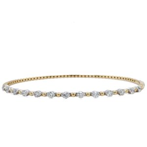 14k Yellow Gold and Platinum Diamond Flex Bangle Bracelet .81ctw