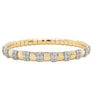 14k Two Tone Gold Diamond Stretch Bangle Bracelet