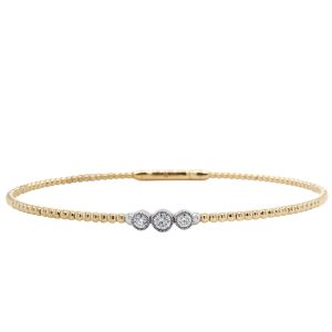 14k Two Tone Gold Diamond Bezel Beaded Flex Bangle Bracelet