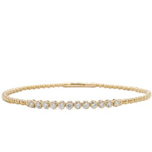 14k Yellow Gold Diamond Bezel Beaded Flex Bangle .39ctw