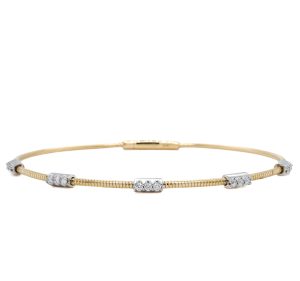 14k Two Tone Gold Diamond Station Flex Bangle Bracelet