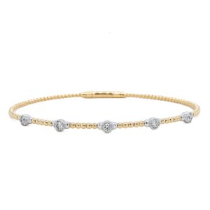 14k Two Tone Gold Diamond Beaded Bezel Flex Bangle Bracelet