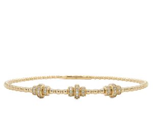 14k Yellow Gold Diamond Beaded Station Flex Bangle Bracelet
