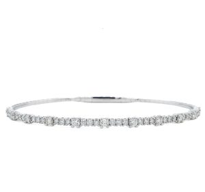 14k White Gold Diamond Alternating Size Flex Bangle Bracelet