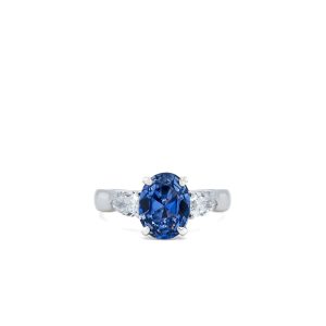 14k White Gold Lab Grown Sapphire and Diamond Three Stone Ring