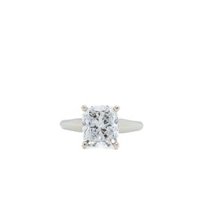 14k White Gold Lab Grown Diamond Cushion Solitaire Engagement Ring 3.01ct