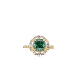 14k Yellow Gold Lab Grown Green Diamond Ring