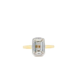 14k Two Tone Gold Lab Grown Diamond Emerald Cut Bezel Solitaire Engagement Ring