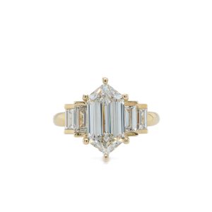 14k Yellow Gold Lab Grown Diamond Hexagon and Baguette Engagement Ring 3.90ctw