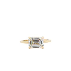 14k Yellow Gold Lab Grown Diamond Emerald Cut East-West Solitaire Engagement Ring