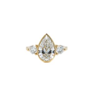 14k Yellow Gold Lab Grown Pear Three Stone Engagement Ring