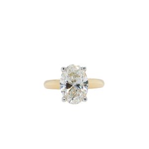 14k Two Tone Gold Lab Grown Diamond Oval Solitaire Engagement Ring 3.00ct