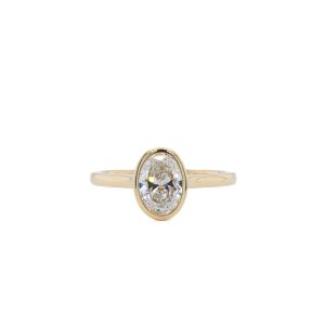 14k Yellow Gold Lab Grown Oval Bezel Solitaire Engagement Ring 1.00ct