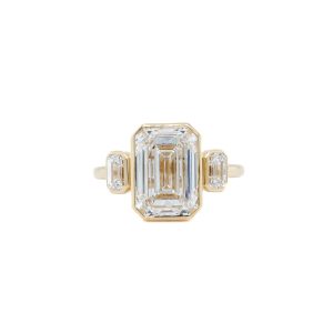 14k Yellow Gold Lab Grown Diamond Emerald Cut Three-Stone Engagement Ring